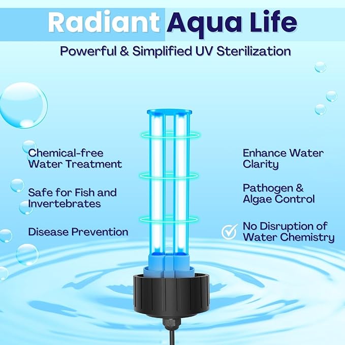 Flexzion UV Light for Pond - 9W Small Pond UV Light, 2113 Gal Capacity, 1500L/H UV Pond Clarifier for Outdoor Ponds, Clears Water in Days (CUV-109A) Flexzion