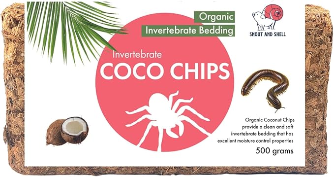 Snout and Shell Organic Invertebrate Coco Chip Bedding Substrate for Tarantulas, Spiders, Millipedes - Natural Habitat for Tunneling, Digging, & Enjoying - 500 Gm SNOUTANDSHELL