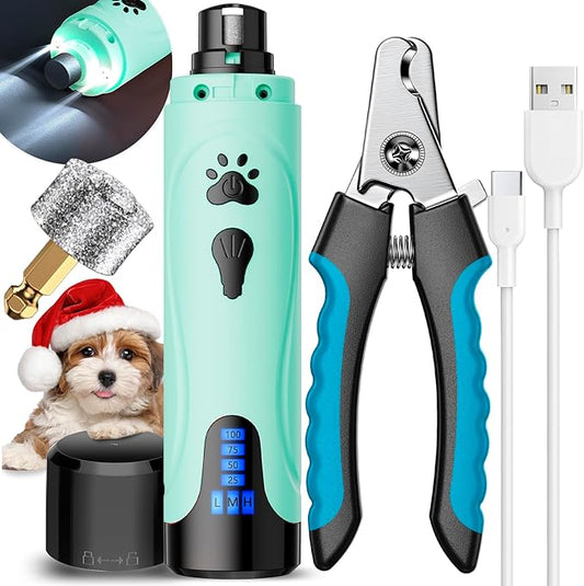 YABIFE Dog Nail Grinder, Dog Nail Trimmers and Clippers Kit, Super Quiet, Rechargeable, for Small Large Dogs & Cats Toenail & Claw Grooming,3 Speeds, 1 Extra Grinding Wheel - PAWPICO
