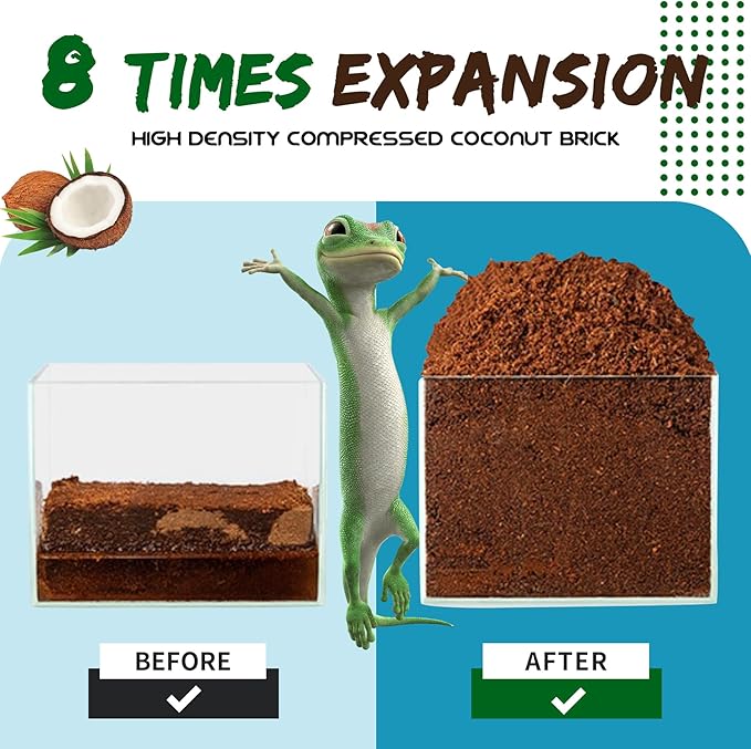 LEICHTEN Coco Coir Bricks Substrate for Reptiles,3 Pcs Natural Organic Coconut Fiber Substrate Bedding,Odor Absorbing for Snakes, Tortoises,Hermit Crab,Bearded Dragon,Geckos,Frogs LEICHTEN