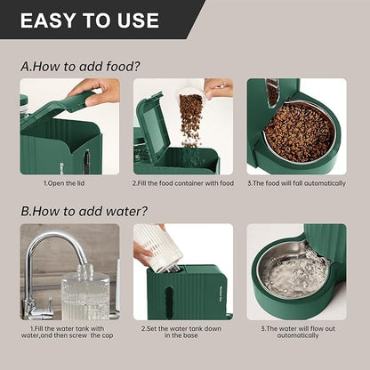 Gardner Pet Automatic Gravity Cat Food Feeder and Water Dispenser Stainless Steel Two-in-One Set Large Capacity Dispenser for Pets Dogs, Puppies, Kittens - PAWPICO