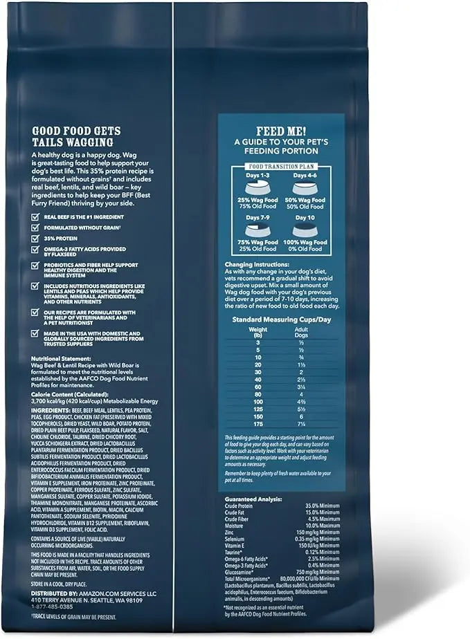 Amazon Brand - Wag Dry Dog Food Grain-Free Beef & Lentil Recipe, High Protein (4 lb bag) - PAWPICO