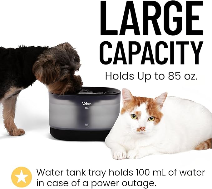 Veken Cat Water Fountain, 84oz/2.5L Automatic Pet Water Fountain Dog Water Dispenser with a Detachable Water Tank, Easy Cleaning for Cats, Dogs (Black) - PAWPICO