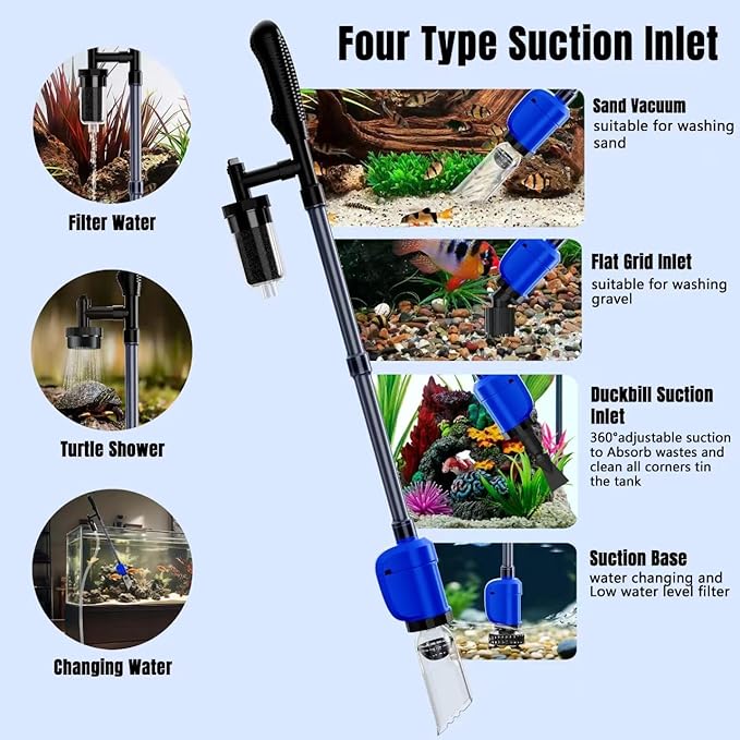 Aquarium Vacuum Gravel Cleaner, 32W 6 in 1 Electric Fish Tank Vacuum Gravel Cleaner,Fish Tank Cleaner for Aquarium Water Changer Sand Gravel Cleaner Remove Dirt Water Shower Water Circulation PAWPICO