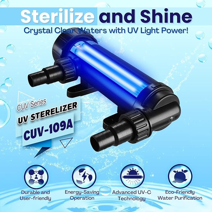 Flexzion UV Light for Pond - 9W Small Pond UV Light, 2113 Gal Capacity, 1500L/H UV Pond Clarifier for Outdoor Ponds, Clears Water in Days (CUV-109A) Flexzion