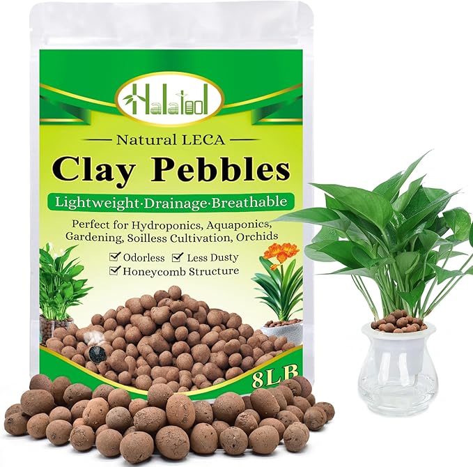 Halatool 8 LB Leca Clay Pebbles for Plants 4mm-16mm Clay Balls 100% Natural Hydroton Leca Balls for Indoor Plants Hydroponic Growing Gardening Orchids Drainage Decoration Aquaponics HALATOOL