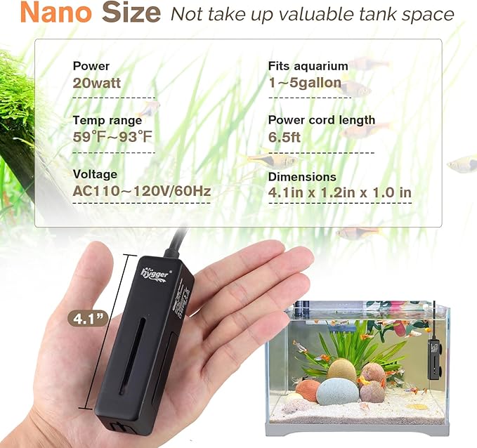 hygger Mini Fish Tank Submersible Heater 20W for 1-5 Gallons Desktop Betta Aquarium Heater with Digital Display Controller Adjustable Temperature hygger