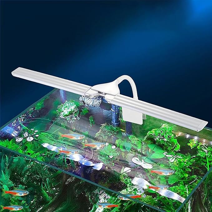 LED Aquarium Light Full Spectrum Clip Fish Tank Light Plants Light Double Swing Arm Light 4W Suitable for 5-20 Gal Fish Tank PUEUTU