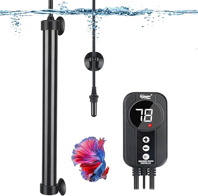 hygger Aquarium Heater 300W,Titanium Heater with Digital LED Controller and Temperature Probe,Submersible Fish Tank Heater with Temperature Calibration,for Saltwater & Freshwater Fish Tank 50-60Gallon hygger