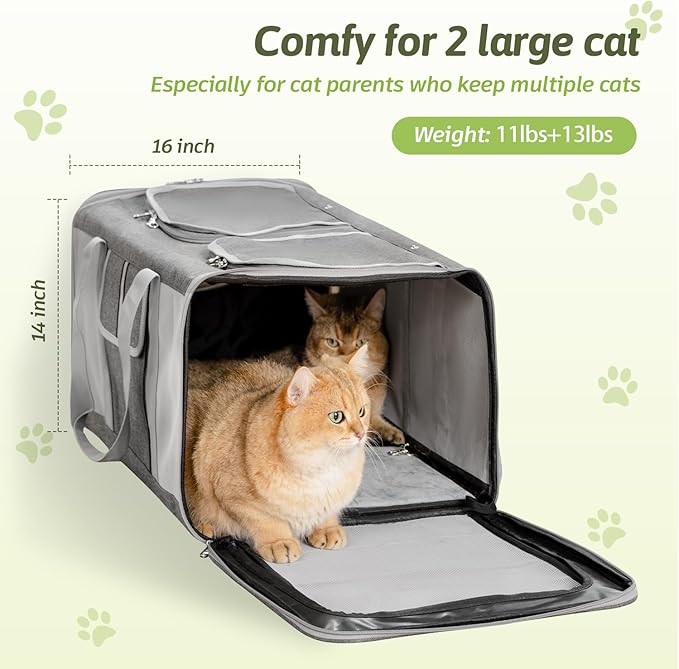 Sedioso Extra Large Cat Carrier for 2 Cats, 24x 14x 16in Pet Carrier for Cat and Dog Up to 40lbs, All-Sided Large Mesh Cat Carrier with Great Ventilation, Portable Soft Sided Pet Carrier for Traveling - PAWPICO