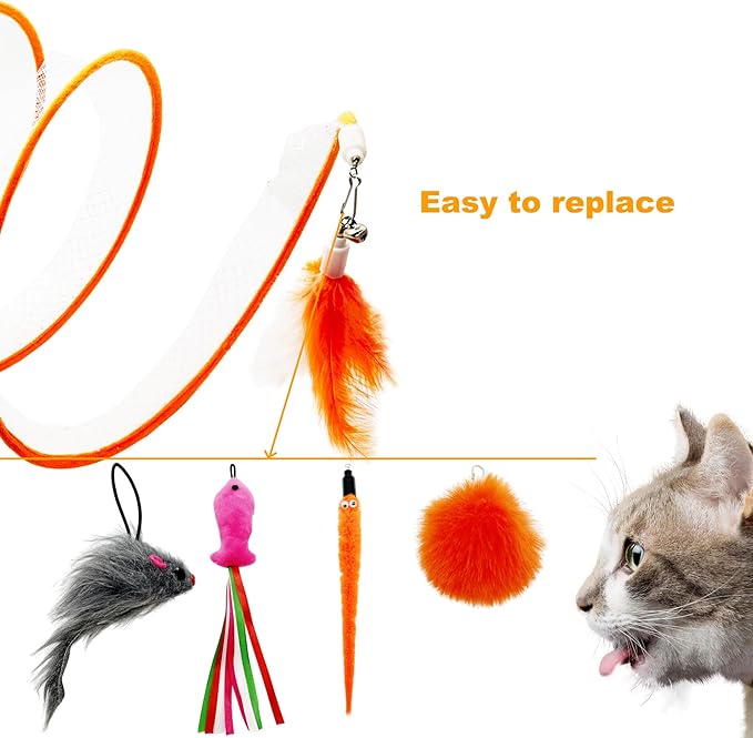 Spiral Tunnel Cat Toy, Self Play Cat Hunting Spiral Tunnel Toy Spiral Cat Toy, Folded Cat Tunnel Spring Toy for Indoor Cats (Orange) - PAWPICO