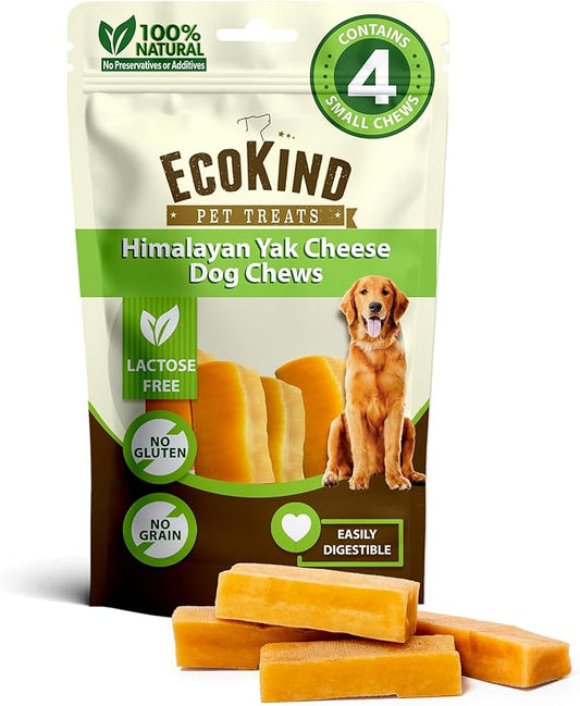 EcoKind Premium Gold Yak Cheese Himalayan Dog Chews, Healthy Dog Treats for Small Dogs, High Protein, All Natural, Long-Lasting Chew, Small - 4 Chews - PAWPICO