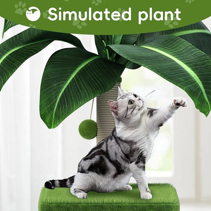 Cat Scratching Post with Condo, Palm Cat Tree Tower Natural Sisal Cat Scratcher Cat Bed Cat Furniture for Kittens and Cats - PAWPICO