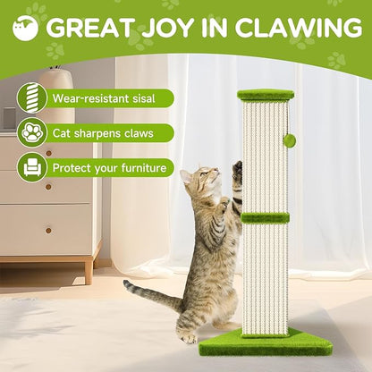 Cat Scratching Post 32 Inch Tall Cat Scratching Post for Indoor with 5 Inch Diameter Post and Ball Cat Scratcher for Medium and Large Cats - PAWPICO