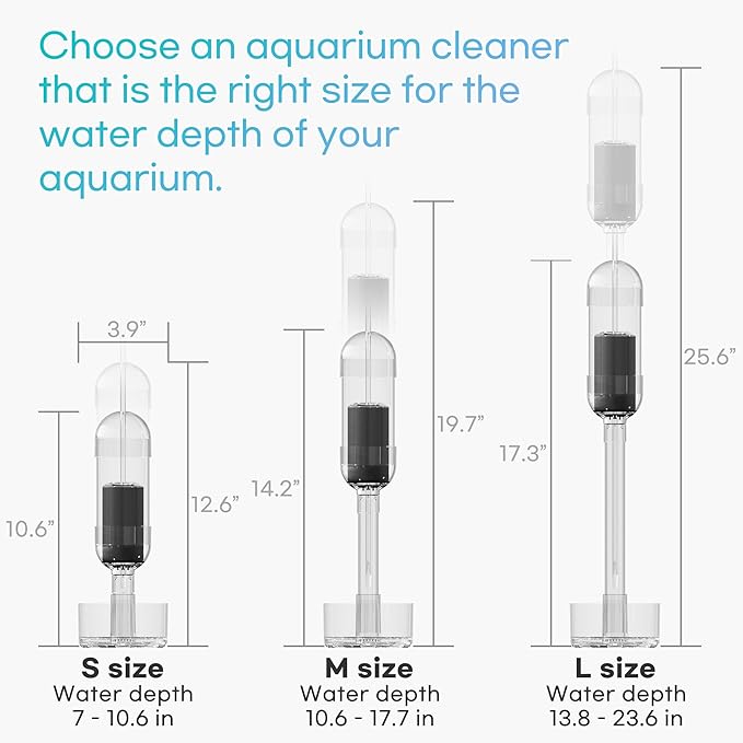 Aquarium Cleaner - No Grinding Fish Waste Remover with Automatic Suction Collector and Handheld Vacuum (Medium_Water Depth of 10.6-17.7in) IRUZIO