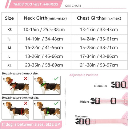 Timos Dog Harness, 3 Snap Buckles No-Pull Soft Padded Dog Vest with 2 Metal Leash Clips, Adjustable Reflective No Choke Pet Harness with Easy Control Handle for Small Dogs,Pale Pink,S Timos