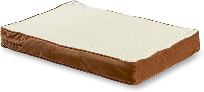 Happy Hounds Oscar Rectangle Orthopedic Foam Sherpa Dog Bed, Small (36 x 24 in.), Mocha - PAWPICO