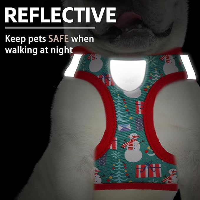 PUPTECK Adjustable Dog Harness Collar and Leash Set Step in No Pull Pet Harness for Small Medium Dogs Puppy and Cats Outdoor Walking Running, Soft Mesh Padded Reflective Vest Harnesses, Christmas, M PUPTECK