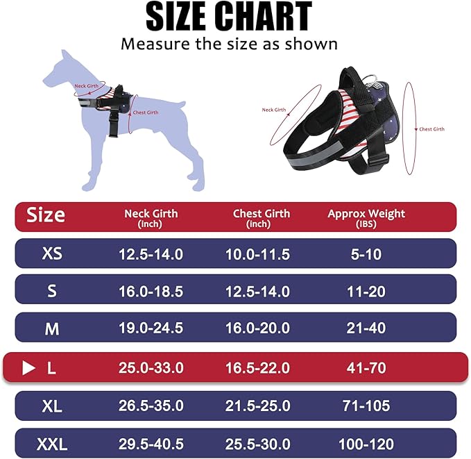 Bolux Dog Harness, No-Pull Reflective Dog Vest, Breathable Adjustable Pet Harness with Handle for Outdoor Walking - No More Pulling, Tugging or Choking (Flag, Large) Bolux