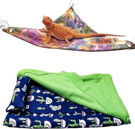 Bearded Dragon Tank Accessories, Reptile Bedding Hammock Soft Fabric Warm Sleeping Pillow with Cover Substrate for Bearded Dragon Leopard Gecko Lizard Mechpia