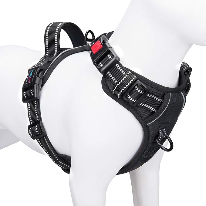 PHOEPET No Pull Dog Harnesses for Small Dogs Reflective Adjustable Front Clip Vest with Handle 2 Metal Rings 3 Buckles [Easy to Put on & Take Off](XS, Black) PHOEPET