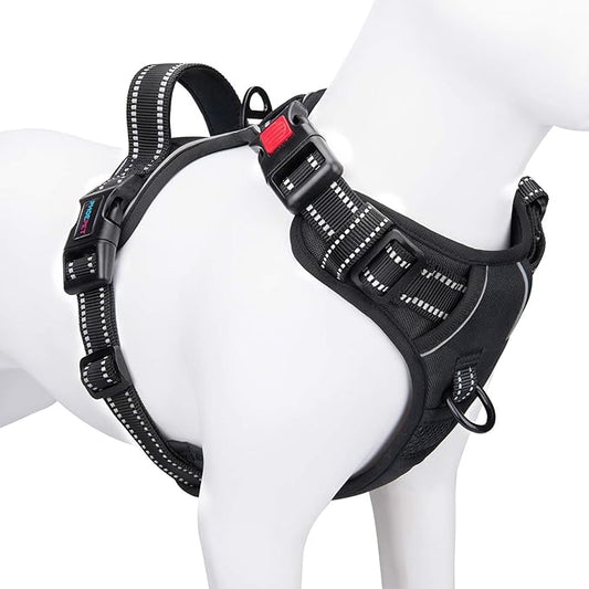 PHOEPET No Pull Dog Harnesses for Small Dogs Reflective Adjustable Front Clip Vest with Handle 2 Metal Rings 3 Buckles [Easy to Put on & Take Off](XS, Black) PHOEPET
