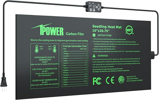 iPower 10" x 20.75" Waterproof Durable Seedling Heat Mat with Digital Thermostat Control Warm Hydroponic Plant for Indoor Gardening Germination Starting iPower
