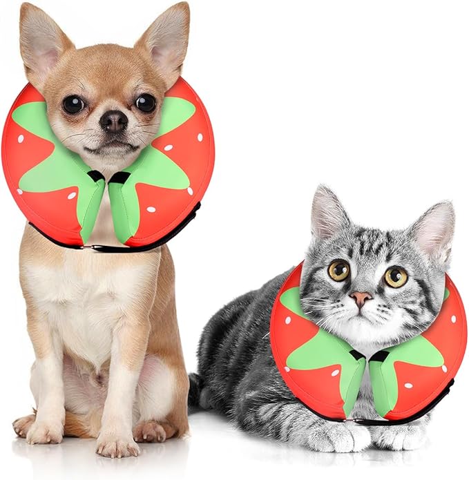 Dog Cone Collar for Small Medium Large Dogs for After Surgery, Pet Inflatable Neck Donut Collar Soft Protective Recovery Cone for Dogs and Cats-Alternative E Collar Does Not Block Vision-Strawberry,XS MIDOG