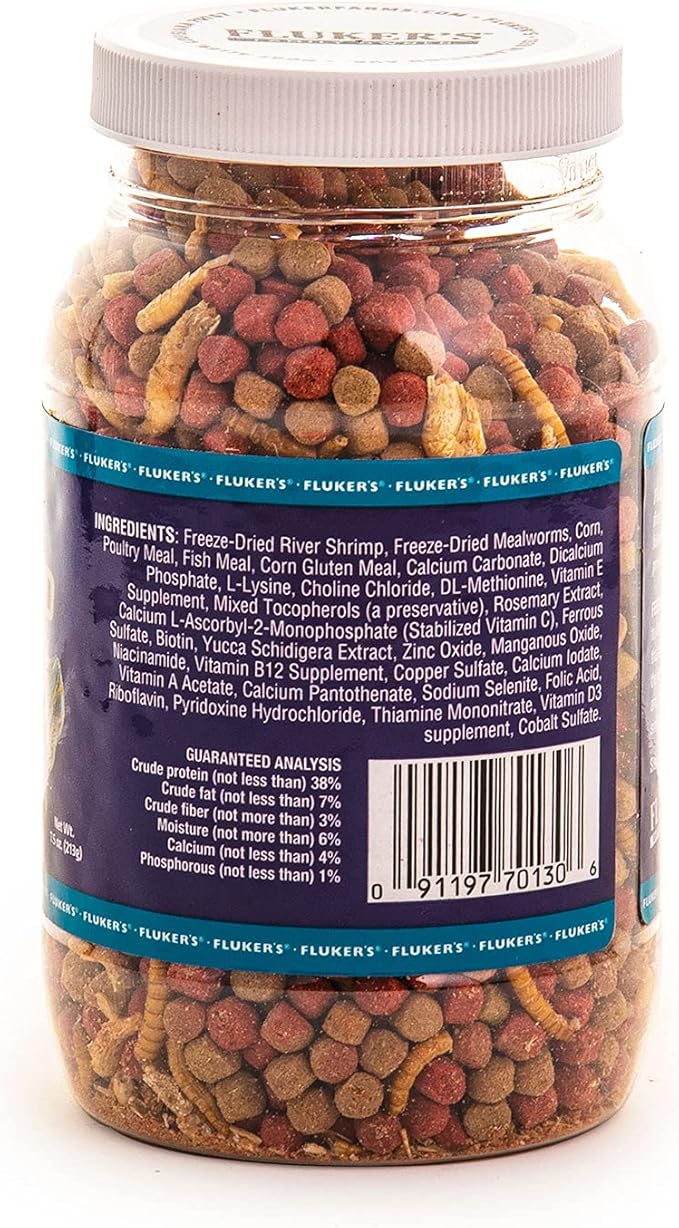 Fluker's Buffet Blend Aquatic Formula, Turtle Food with Freeze, Dried Shrimp, Mealworms, and Vitamin Enriched Pellets, 7.5 oz Flukers