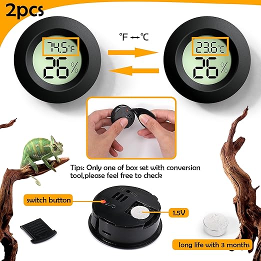 Reptile Tank Accessories, 2 PCS Reptile Thermometer and Humidity Gauge for Bearded Dragon, Jumping Spider, Leopard Gecko, Hermit Crab, Gecko, Ball Python, Lizard BSRESIN