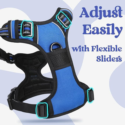 rabbitgoo Dog Harness Small Sized, No Pull Pet Harness with 3 Buckles, Adjustable Soft Padded Pooch Vest with Instant Control Handle, Easy Walking Reflective Pet Vest for Small Dogs, Blue, S rabbitgoo