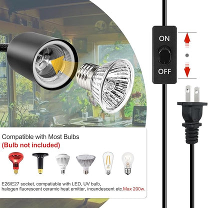 Reptile Heat Lamp 2 Pack Turtle Lamp with 240cm Cord Turtle Aquarium Light with 40cm Stable Gooseneck Turtle Aquarium Tank Heating Lamps with Clamp for Reptiles Lizard Turtle Snake(No Bulb) WTETMYL