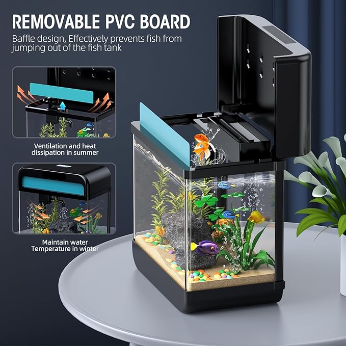 Fish Tank Aquarium 2.2 Gallon with Adjustable 3 Color Lighting Self Cleaning 3 in 1 Pump with Filteration, Oxygenation, Water Circulation Triple Function, HD Float Glass, Leak-Proof Thickened Base Focusonhomelifeandhealth