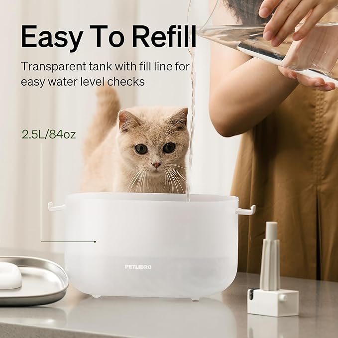Bundle of PETLIBRO Cat Water Fountain Stainless Steel with Wireless Pump, 2.5L/84oz Dockstream Pet Water Fountain + PETLIBRO Replacement Filters, 4 Months Set of Replacement Filters 8 Count - PAWPICO
