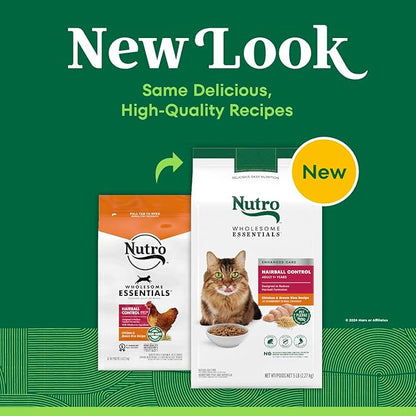 NUTRO WHOLESOME ESSENTIALS Natural Dry Cat Food, Hairball Control Adult Cat Chicken & Brown Rice Recipe Cat Kibble, 5 lb. Bag - PAWPICO