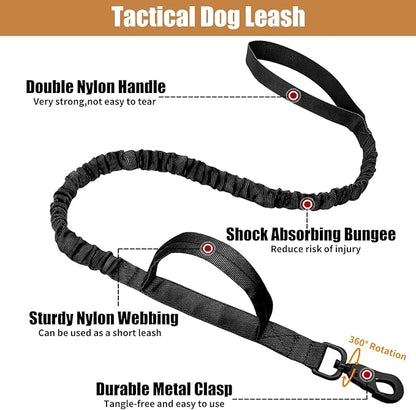 Tactical Dog Collar Leash Set, Adjustable Military Training Nylon Collar Dog Training with Control Handleand Metal Buckle, Dog Collar for Medium Large Dogs (Black,XL) - PAWPICO