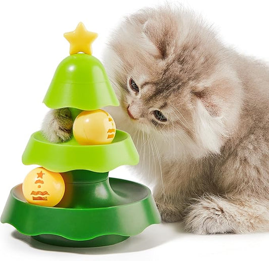 Potaroma Mini Sized Cat Toys with Catnip on Top, 2-Level Roller Turntable Two Cat Balls Interactive Indoor Kitten Physical Exercise Kitty Toys 5.5 Inches - PAWPICO