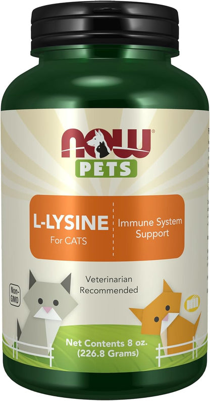 NOW Foods Pet Health, L-Lysine Supplement, Powder, Formulated for Cats, NASC Certified, 8-Ounce NOW