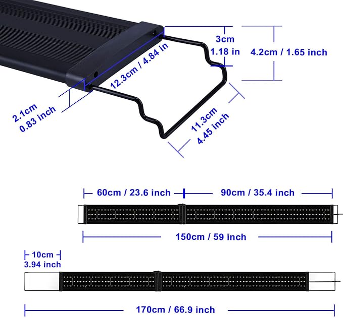 KZKR LED Aquarium Light 60-72 Inch Foldable Adjustable Fish Tank Light Hood Lamp for Freshwater Saltwater Marine Blue and White Decorations Light 5-6ft 150cm - 180cm KZKR