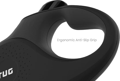 TUG 360° Tangle-Free Retractable Dog Leash with Anti-Slip Handle | 16 ft Strong Nylon Tape | One-Handed Brake, Pause, Lock (Large, Black/Grey) TUG