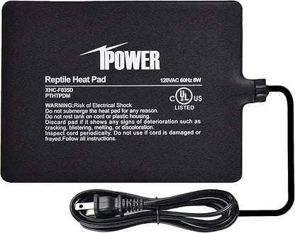 iPower Reptile Heat Pad Under Tank Terrarium Warmer Heating Mat for Turtle, Lizard, Frog, Snake, Reptile, and Other Small Animals, 6X8 Inch, 8W Black iPower