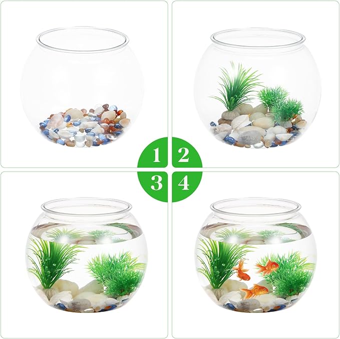 POPETPOP Plastic Aquarium Betta Fish Tank: Large Clear Fishbowl Goldfish Bowl - Tank Vase Pot Clear Bubble Planter with Break Resistant for Home décor Wedding Event Party 8.67 x 6.89 Inches POPETPOP
