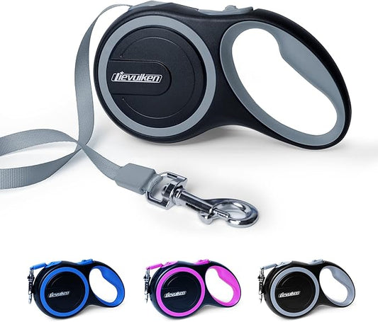 10 FT Retractable Dog Leash with No Tangle for Dog up to 33lbs, One-Handed Brake, with Non-Slip Handle, Strong Nylon Tape for Small and Medium Dogs LIEVUIKEN