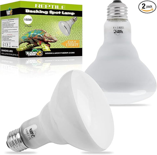 LUCKY HERP Heat Lamp Bulbs - 150W Reptile Heat Lamp 2 Pack, Daylight Basking Heat Lamp Bulbs for Reptile, UVA Heat Light Bulb for Reptiles, Amphibians, Bearded Dragons, Lizards, Turtles, Chickens LUCKYHERP
