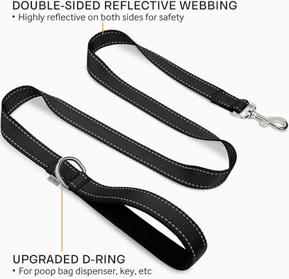 Joytale Double-Sided Reflective Dog Leash, 6 FT/5 FT/4 FT, Padded Handle Nylon Heavy Duty Leashes for Medium & Large Dogs Walking, Black, 5FT Joytale
