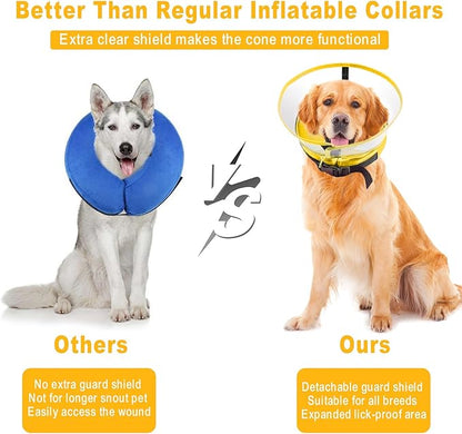Dog Cone Collar, Inflatable Dog Cone After Surgery for Small Medium Large Dogs, Soft Dog Cone of Alternative with Enhanced Anti-Licking Guard Shield for Pets (Yellow, M (Neck: 9"-12")) RoyalClaws