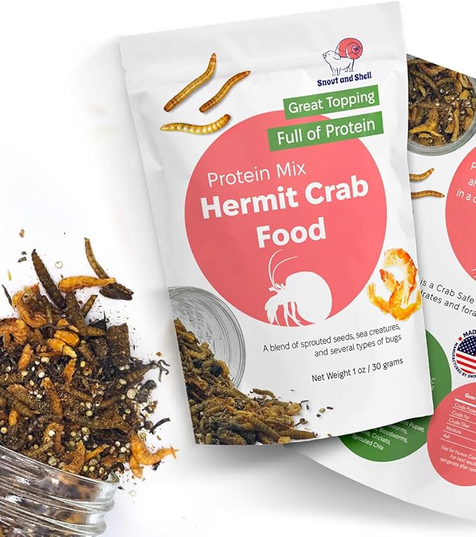 Snout and Shell - Protein Mix Hermit Crab Food - 1 oz - 30 Grams - Whole Food Diet for Hermit Crabs - Seeds, Sea Creatures, Bugs and More SNOUTANDSHELL
