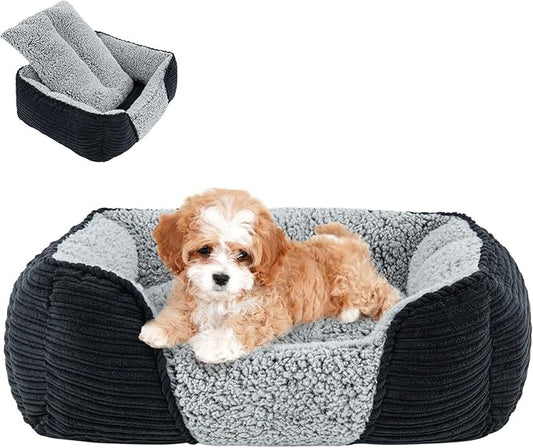 Miguel Washable Dog Bed with Removable Cushion for Small Dogs, Easy to Wash Pet Sofa Bed with Side, Rectangle Bolster Cat Bed Calming Cuddle Puppy Bed with Anti-Slip Bottom, Black 18 Inch - PAWPICO