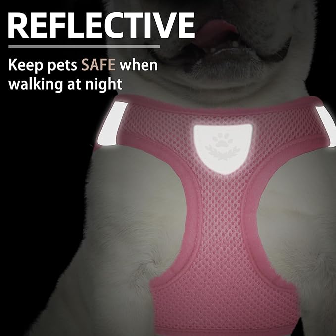 PUPTECK Adjustable Dog Harness Collar and Leash Set Step in No Pull Pet Harness for Small Medium Dogs Puppy and Cats Outdoor Walking Running, Soft Mesh Padded Reflective Vest Harnesses PUPTECK