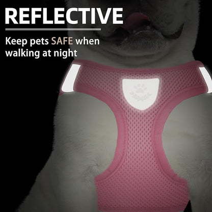 PUPTECK Adjustable Dog Harness Collar and Leash Set Step in No Pull Pet Harness for Small Medium Dogs Puppy and Cats Outdoor Walking Running, Soft Mesh Padded Reflective Vest Harnesses PUPTECK